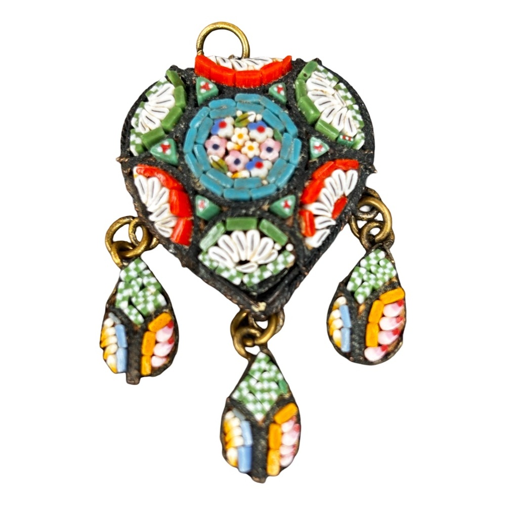 Colorful Micro Mosaic Heart Pendant vintage antique